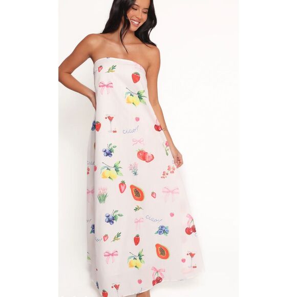 Petal & Pup SOPH STRAPLESS MAXI DRESS - CIAO BOW PRINT Size XL Nwot - Picture 1 of 9